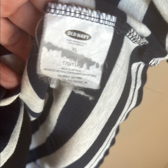 Striped Navy and Gray Dress Wide Neck / Off the Shoulder. - Picture 4 of 5